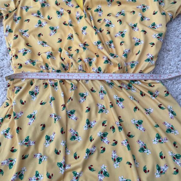 Alexia Admor Oakless Flutter Sleeve Fit & Flare Yellow Floral Dress Size Medium - Picture 10 of 13